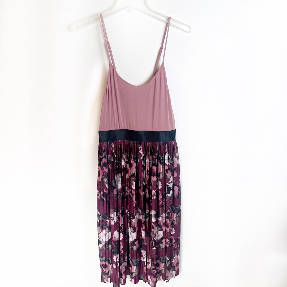 Vintage Y2K Dark Floral Mauve Pleated Dress Medium Romantic - Picture 2 of 13